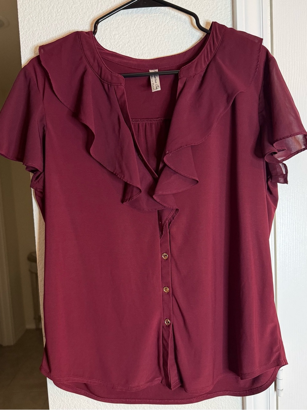 PerSeption Concept Burgundy Ruffle-Front Blouse